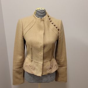 BCBGMaxazria 100% Wool Blazer/Jacket Camel Buttons Lined